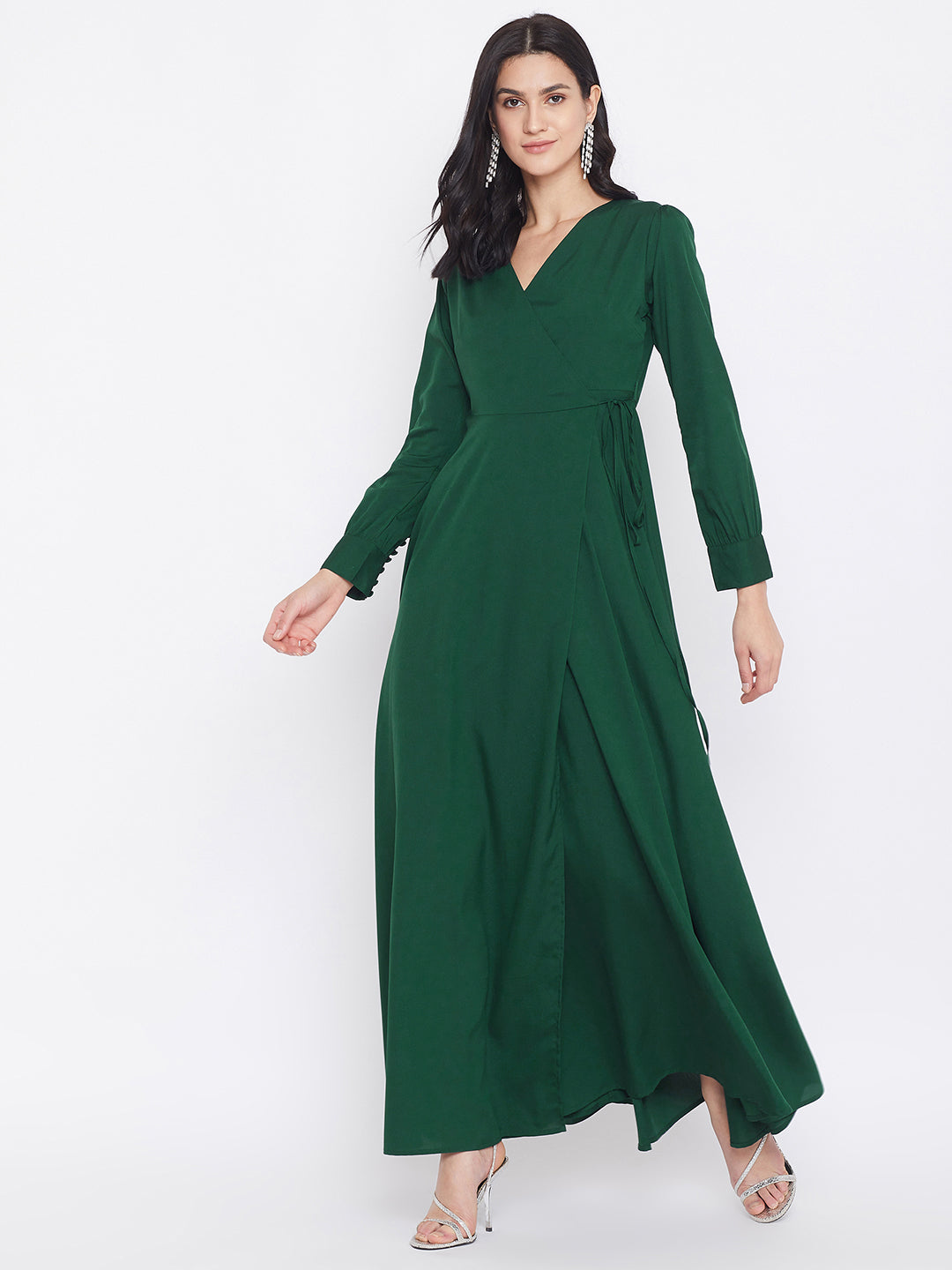 V-Neck Tie-Up Wrap Maxi Dress ...